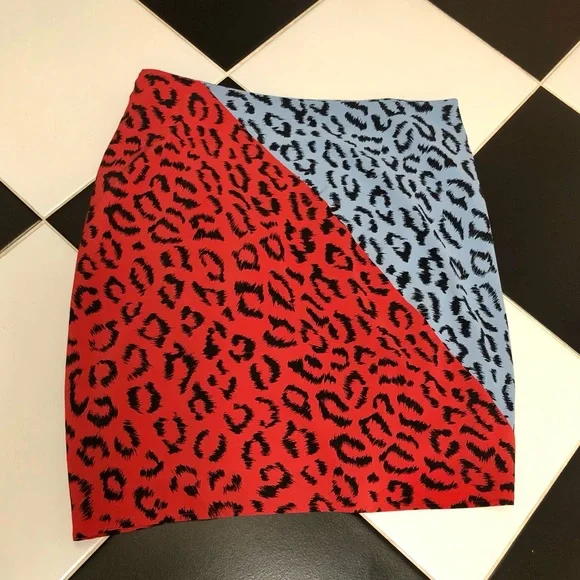 A.L.C. Blue and Red Leopard Print Mini Skirt - Picture 9 of 13